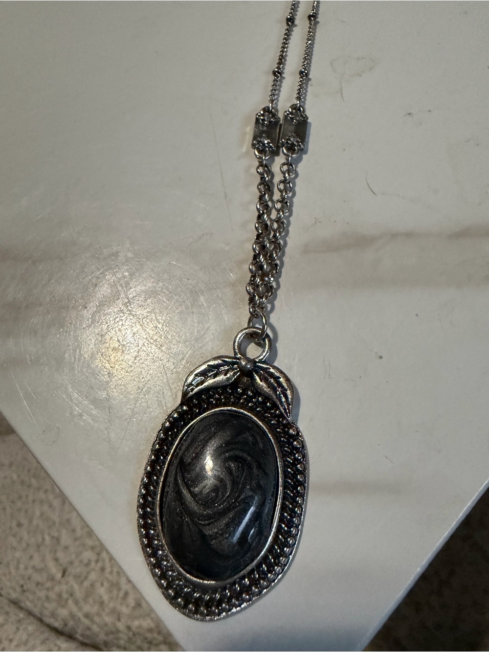 Silver-Tone Black Swirl Pendant Necklace